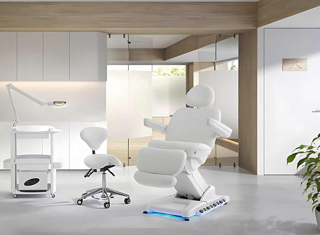 Sillón de estética eléctrico Girta de 4 motores con ajustes motorizados de altura, respaldo, inclinación y reposapiernas, ideal para salones de belleza, spas y consultorios médicos estéticos, comodidad premium y diseño moderno.
