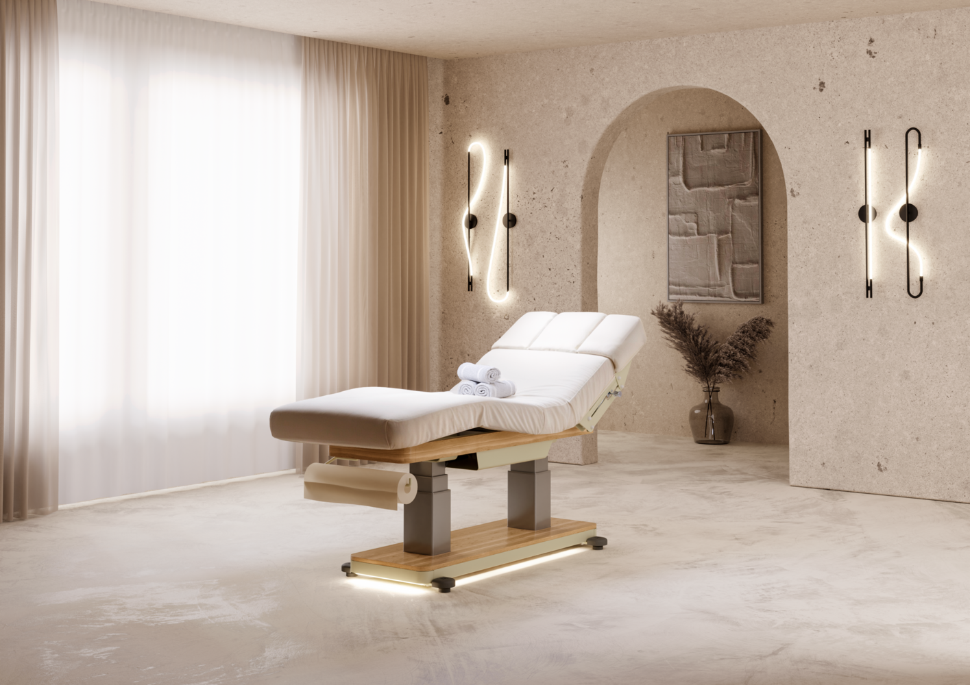 Showroom GoldBeaute présentant des tables de massage SPA professionnelles design pour instituts de beauté et spas-.png
