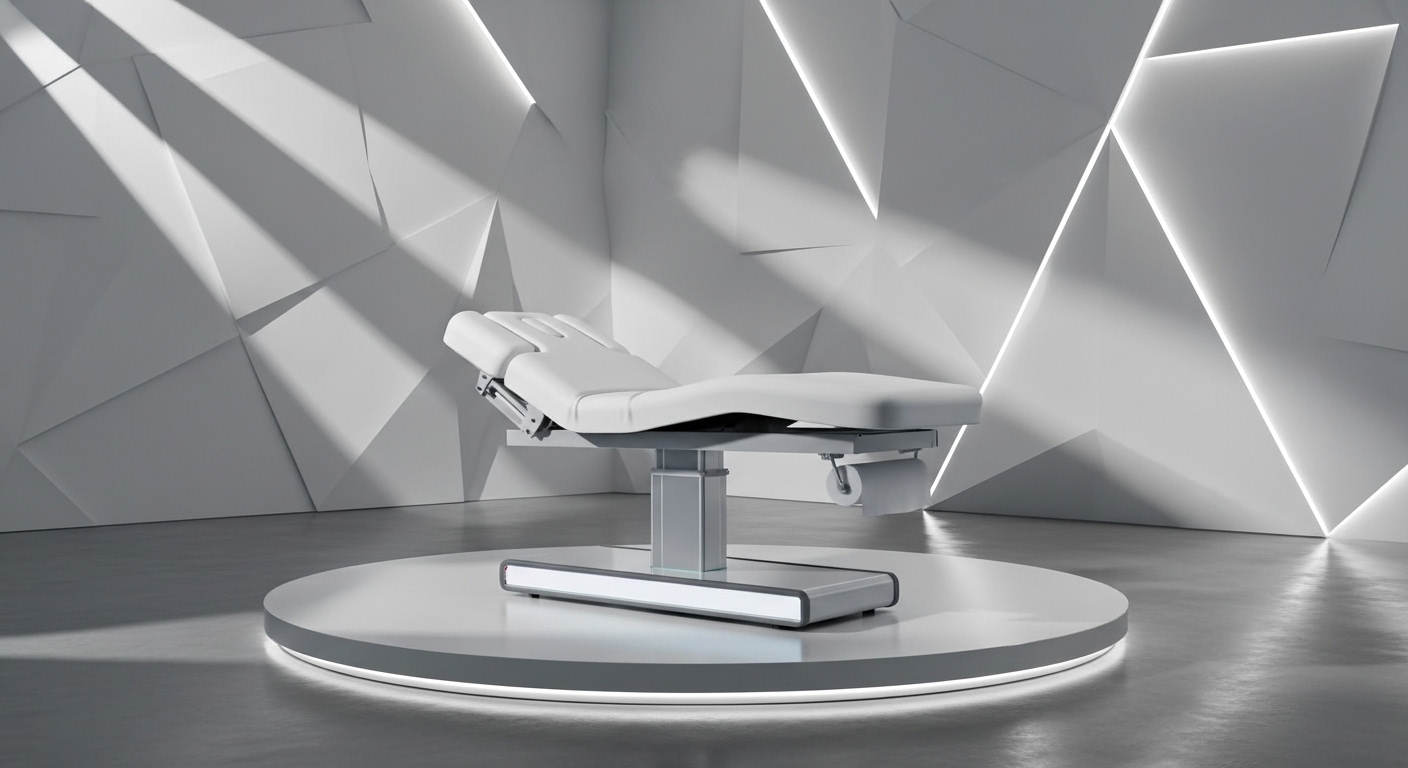 Table de massage électrique Chiara avec 3 moteurs, éclairage LED relaxant et design haut de gamme pour soins esthétiques et spa professionnel.