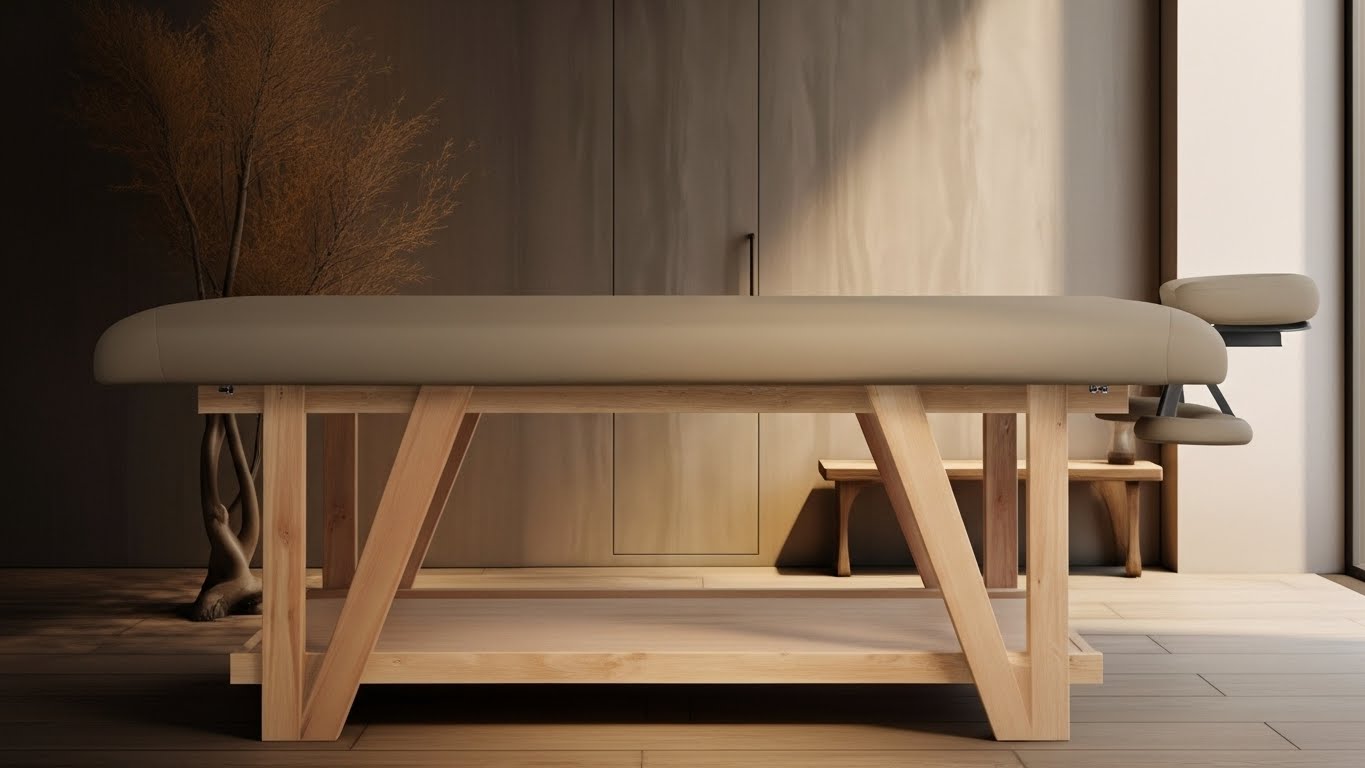 Table de Massage Fixe ROOTS Beige en Bois Massif Naturel – Professionnelle Bien-Être