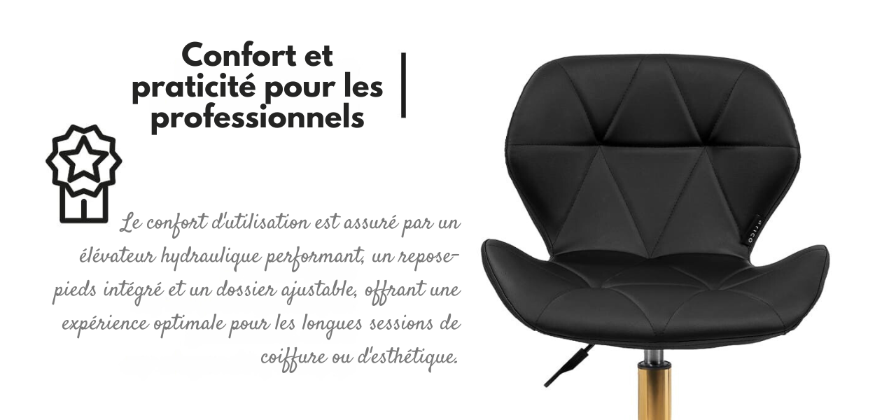 Elegancia black cosmetic stool with gold base