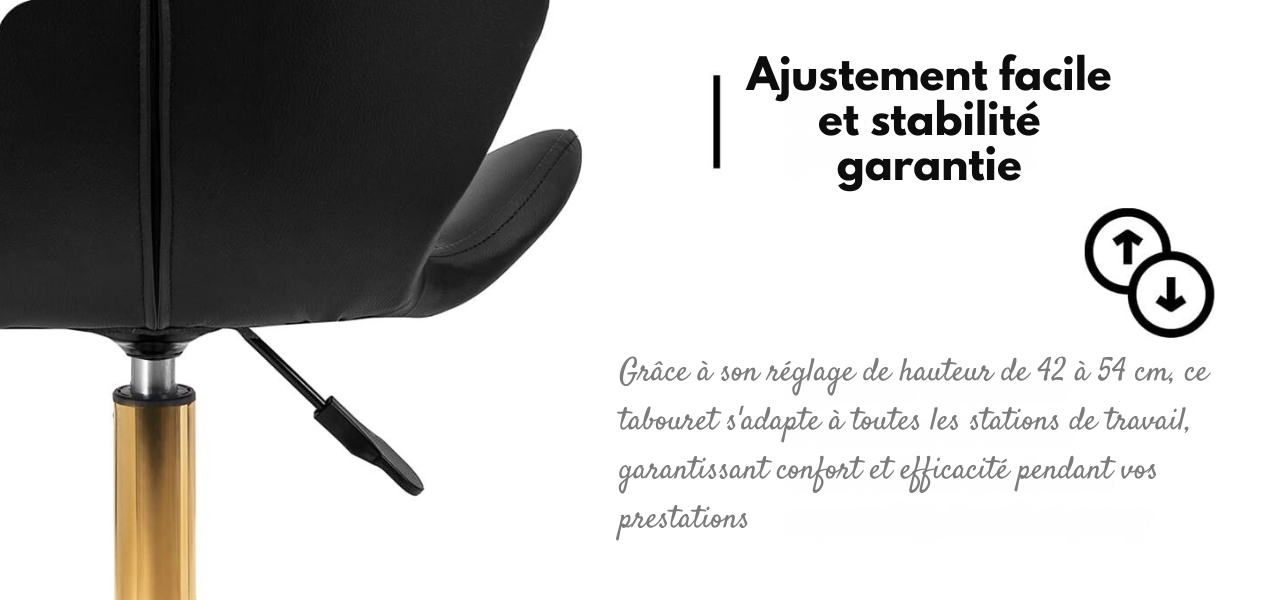Elegancia black cosmetic stool with gold base