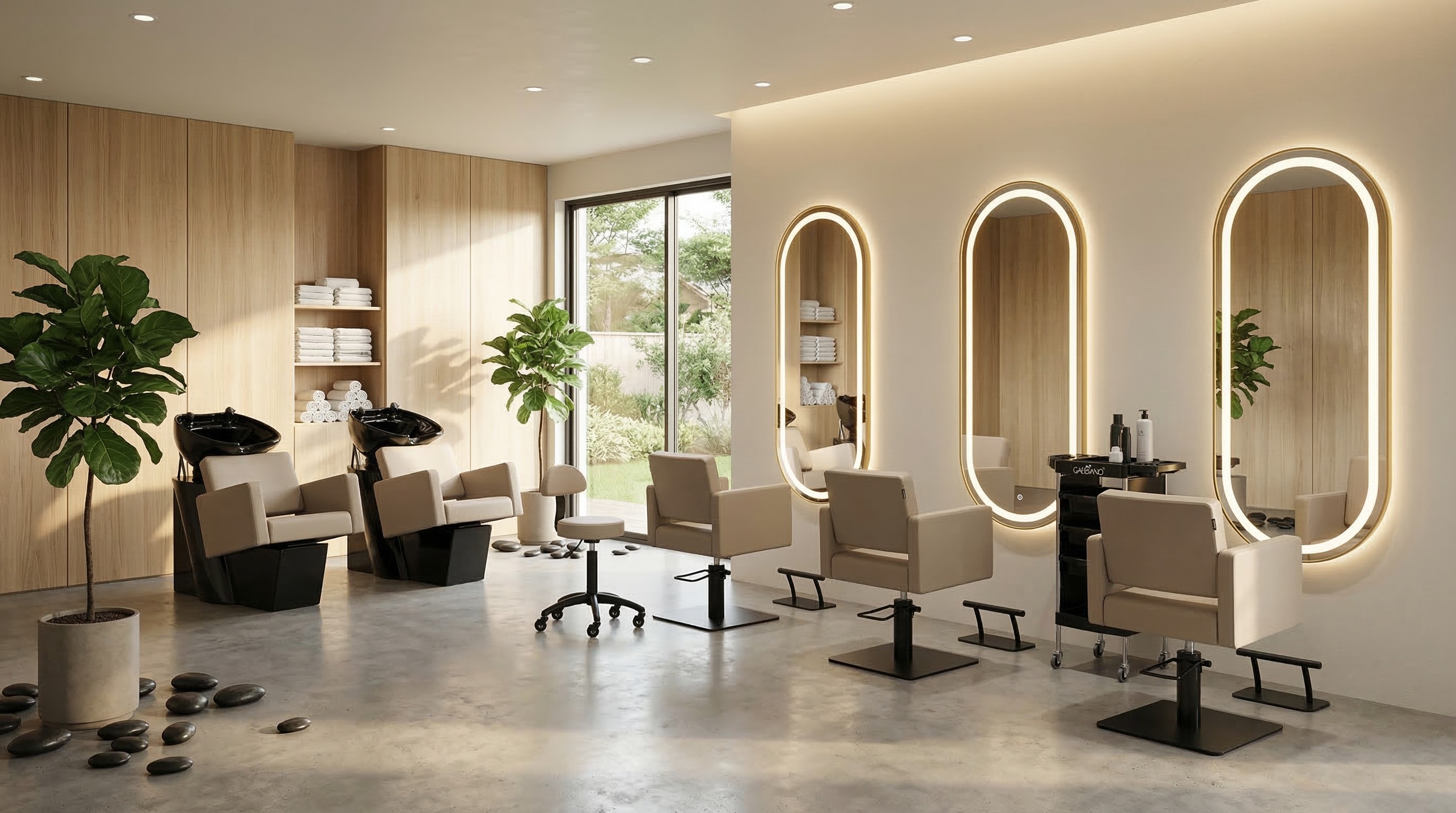 De beige STEFANIA kappersstoel is voorzien van een hydraulische lift, 360° draaifunctie en een comfortabele zitting. Ideaal voor moderne en professionele kapsalons.