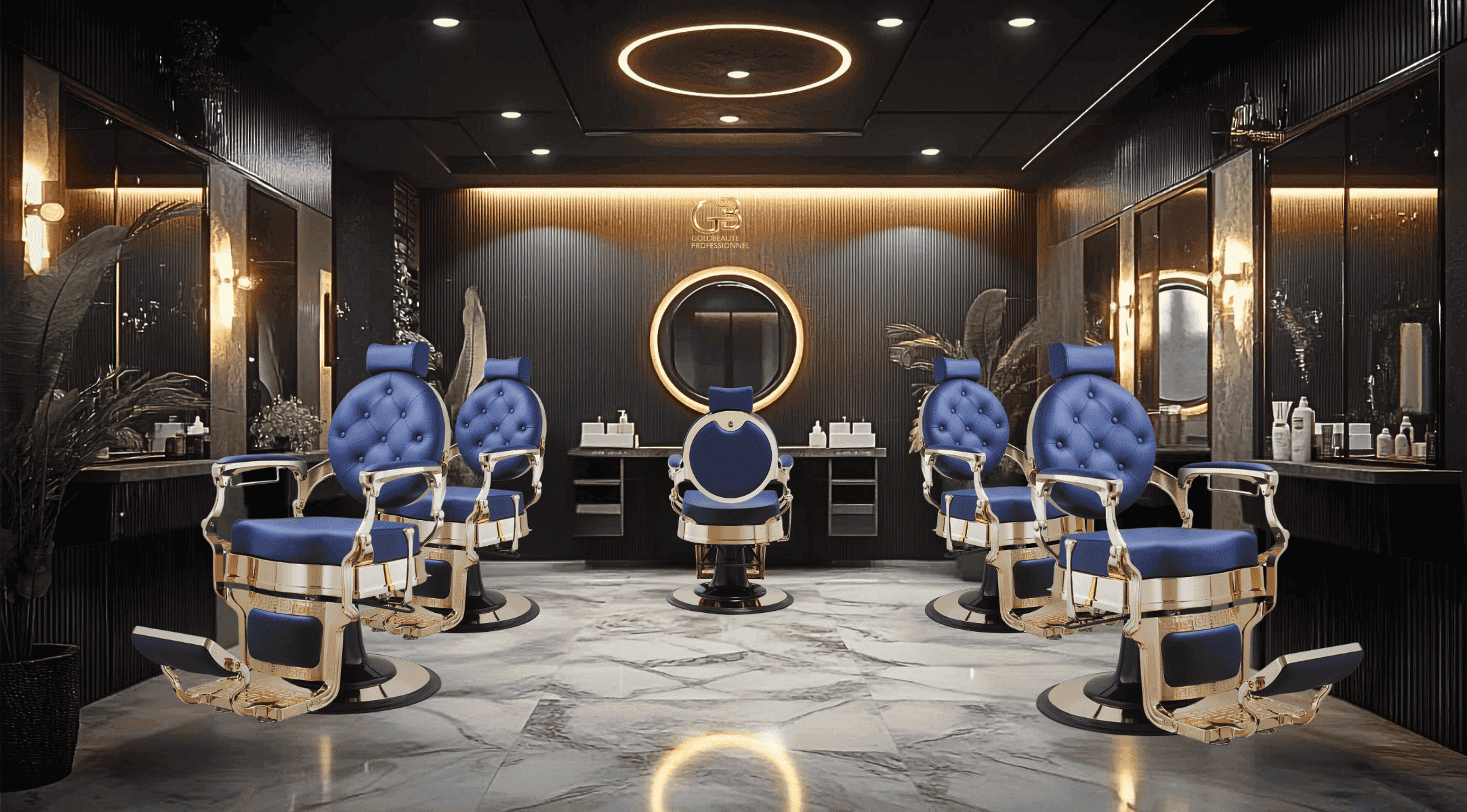 Fauteuil barbier florence bleu or