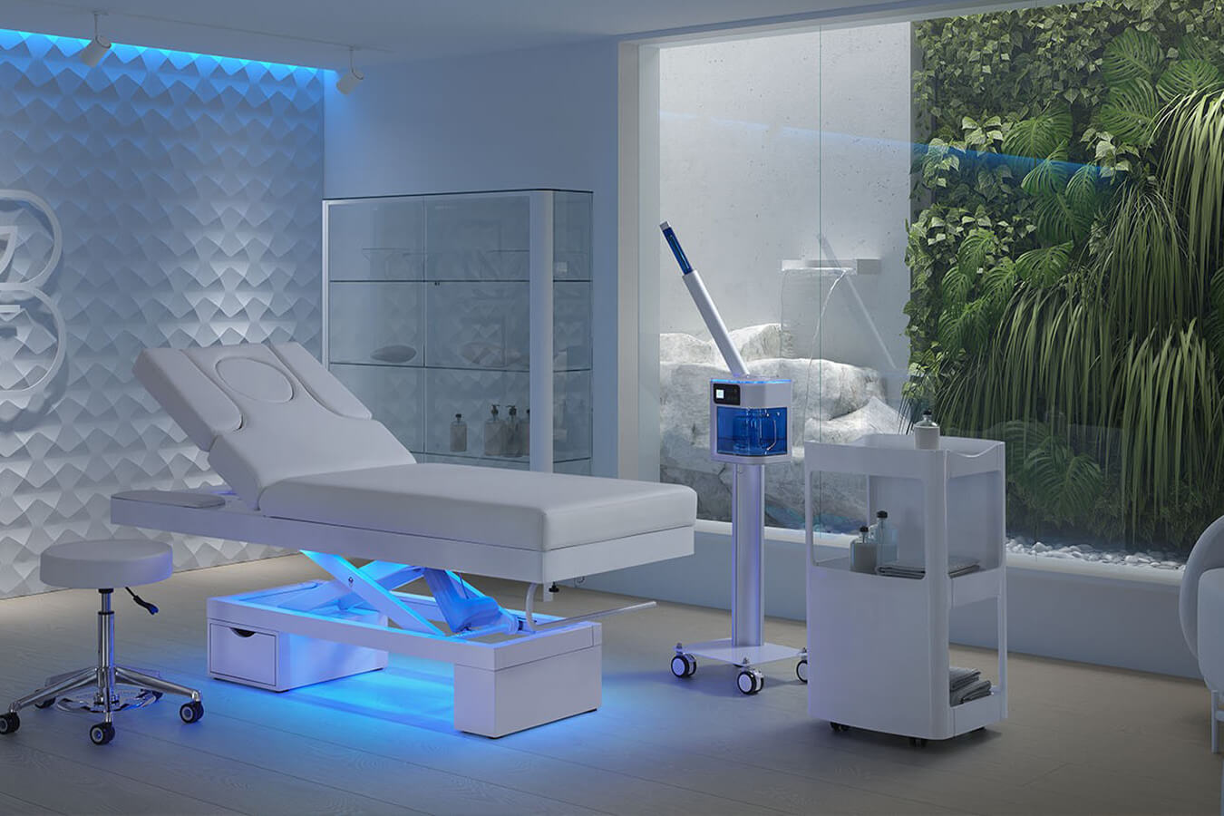 le lit ANAÏS électrique 2 moteurs, une table de massage spa haut de gamme avec chauffage intégré et ambiance LED relaxante. Conçu pour les instituts de beauté, spas et centres esthétiques, ce lit professionnel associe design moderne et confort optimal. Ses 2 moteurs silencieux assurent des réglages précis de la hauteur et de l’inclinaison, tandis que l’éclairage LED bleu crée une atmosphère zen propice à la détente. Idéal pour les soins visage et corps, il garantit ergonomie, hygiène et durabilité. Une véritable pièce maîtresse d’exposition reflétant l’innovation et l’élégance des équipements Goldbeaute