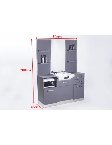 Coiffeuse barbier avec lavabo gris 