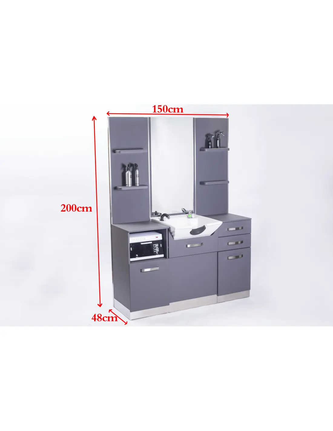 Tocador de barbero con lavabo gris 