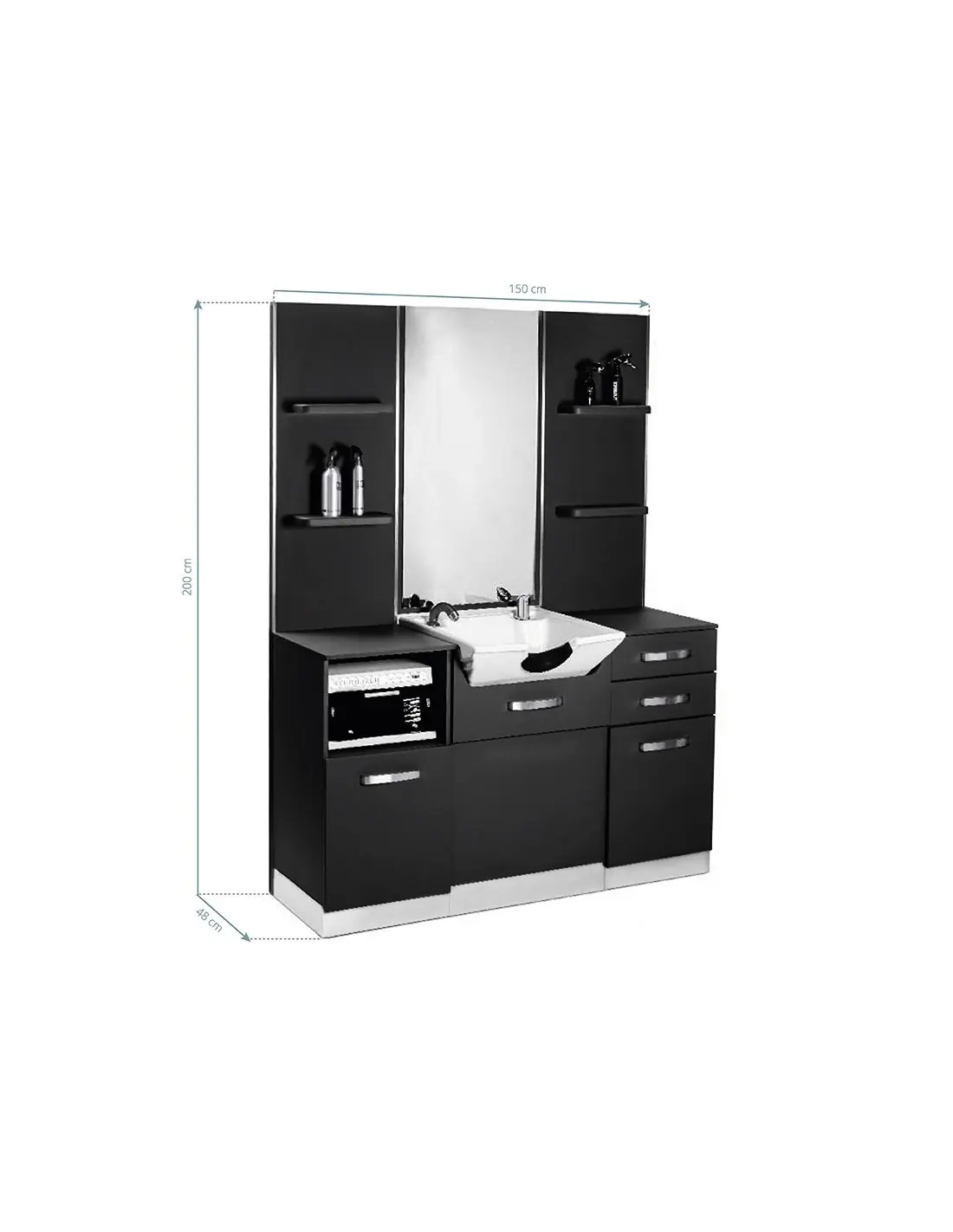Coiffeuse barbier avec lavabo noir 