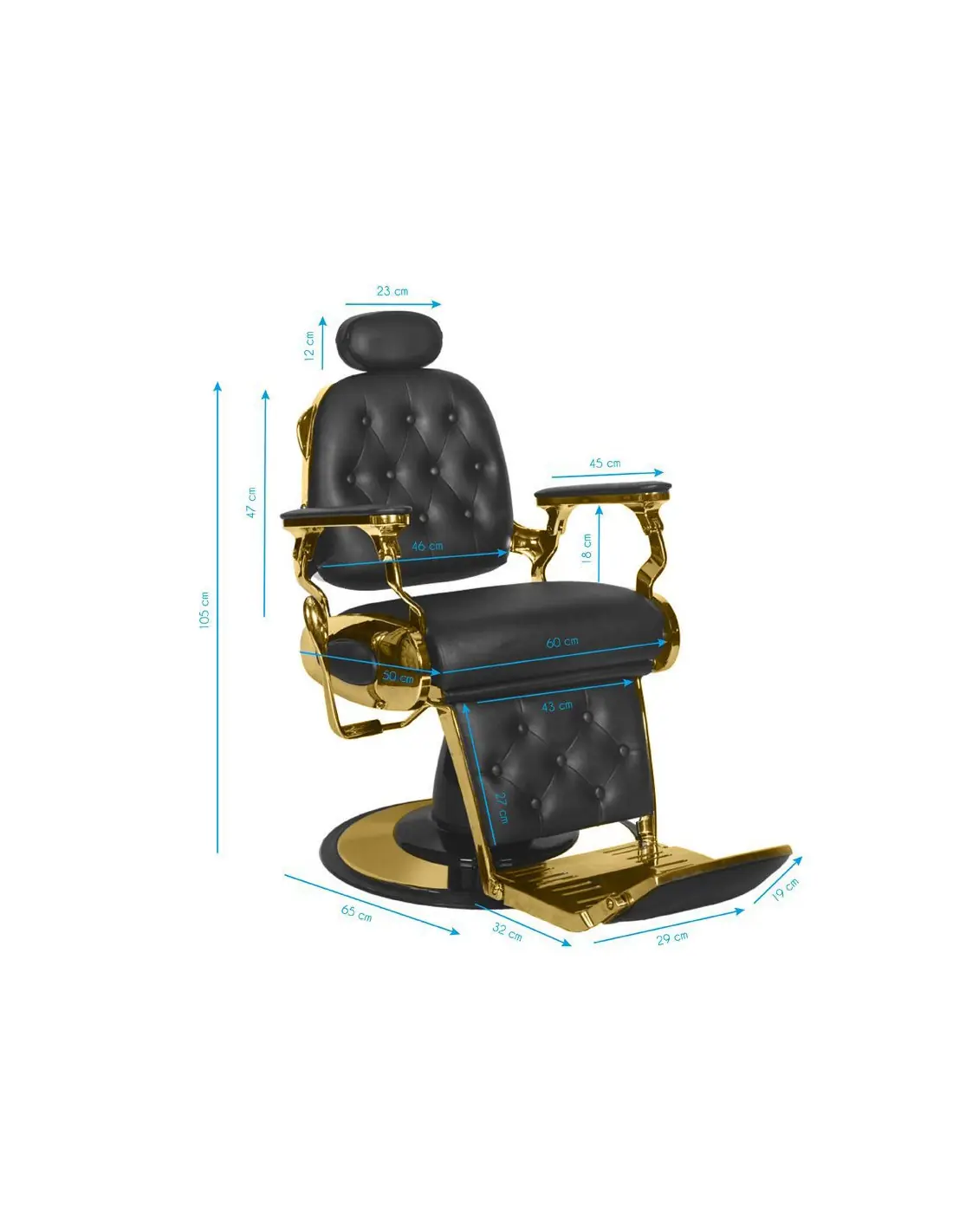 Sillón de barbero Francesco dorado y negro: estilo de prestigio y ajustes profesionales