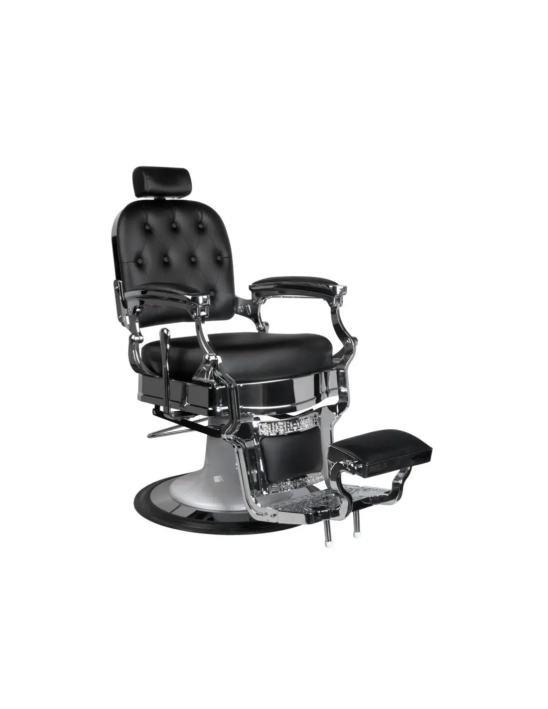 Silla de barbero tapizada Ernesto – Plateada y negra – Estilo retro y comodidad profesional