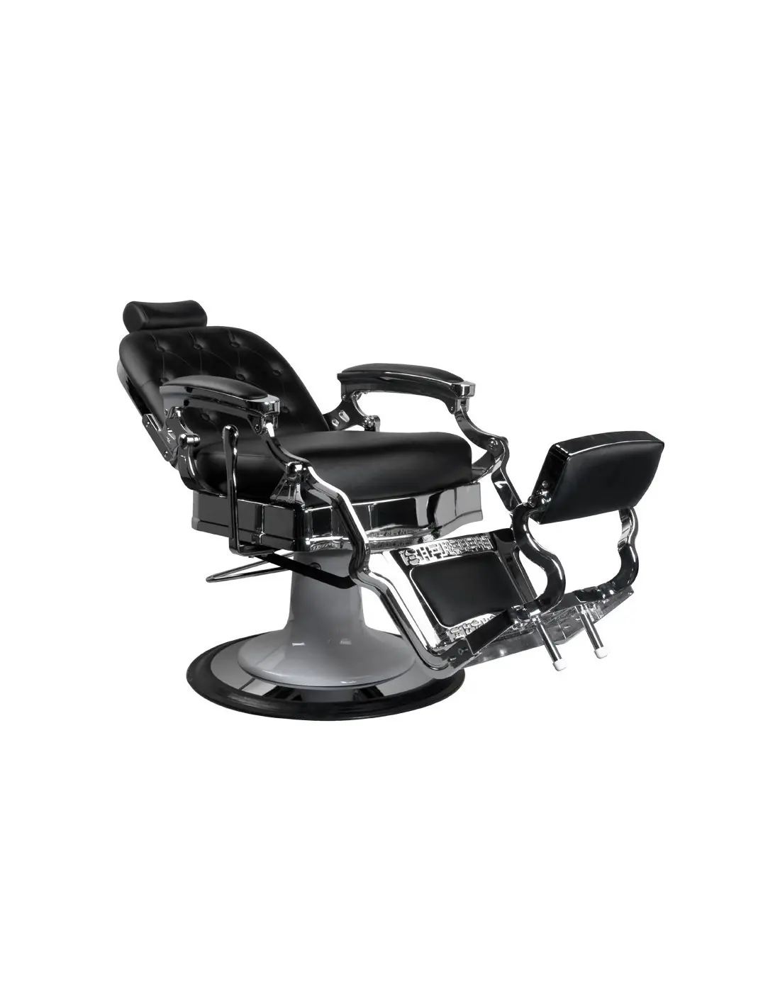 Silla de barbero tapizada Ernesto – Plateada y negra – Estilo retro y comodidad profesional