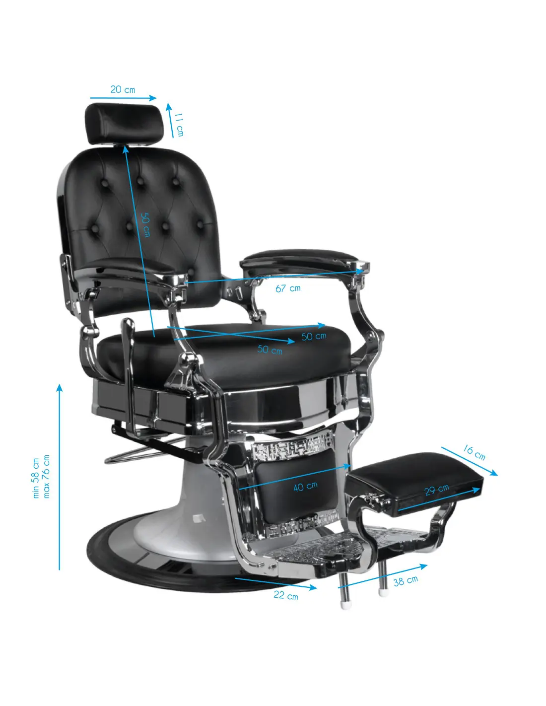 Silla de barbero tapizada Ernesto – Plateada y negra – Estilo retro y comodidad profesional