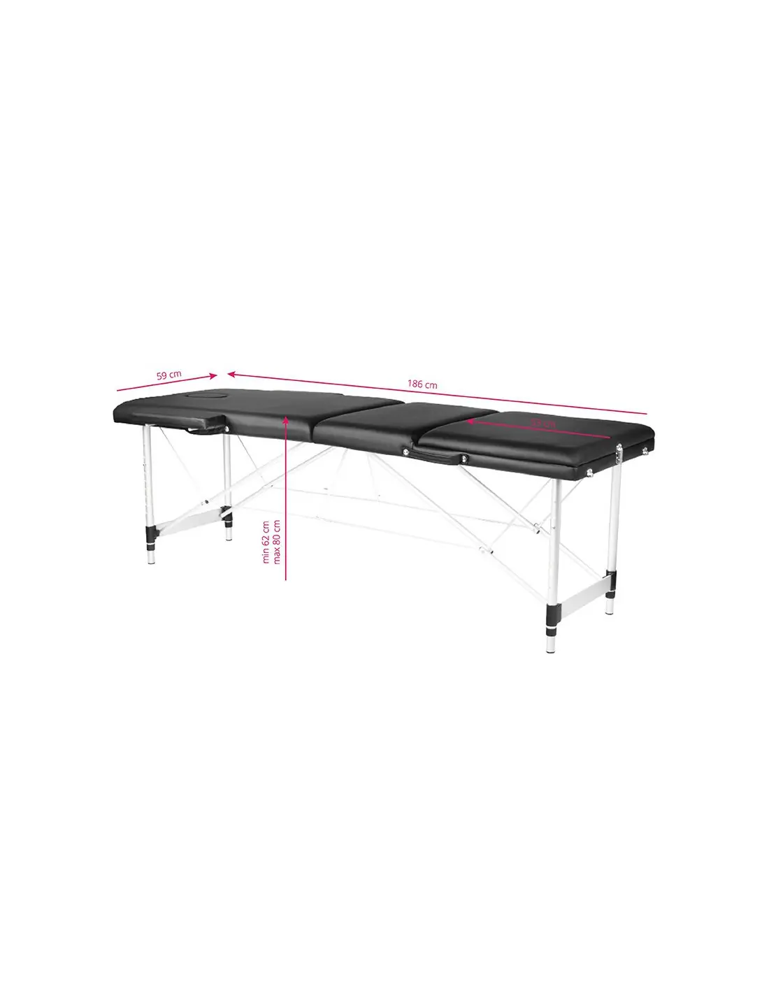 KOMFORT KLAPPBARE MASSAGELIEGE AUS ALUMINIUM, 3-TEILIG, SCHWARZ