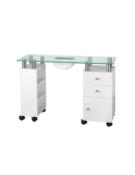 Glass manicure table with vacuum cleaner 013b white