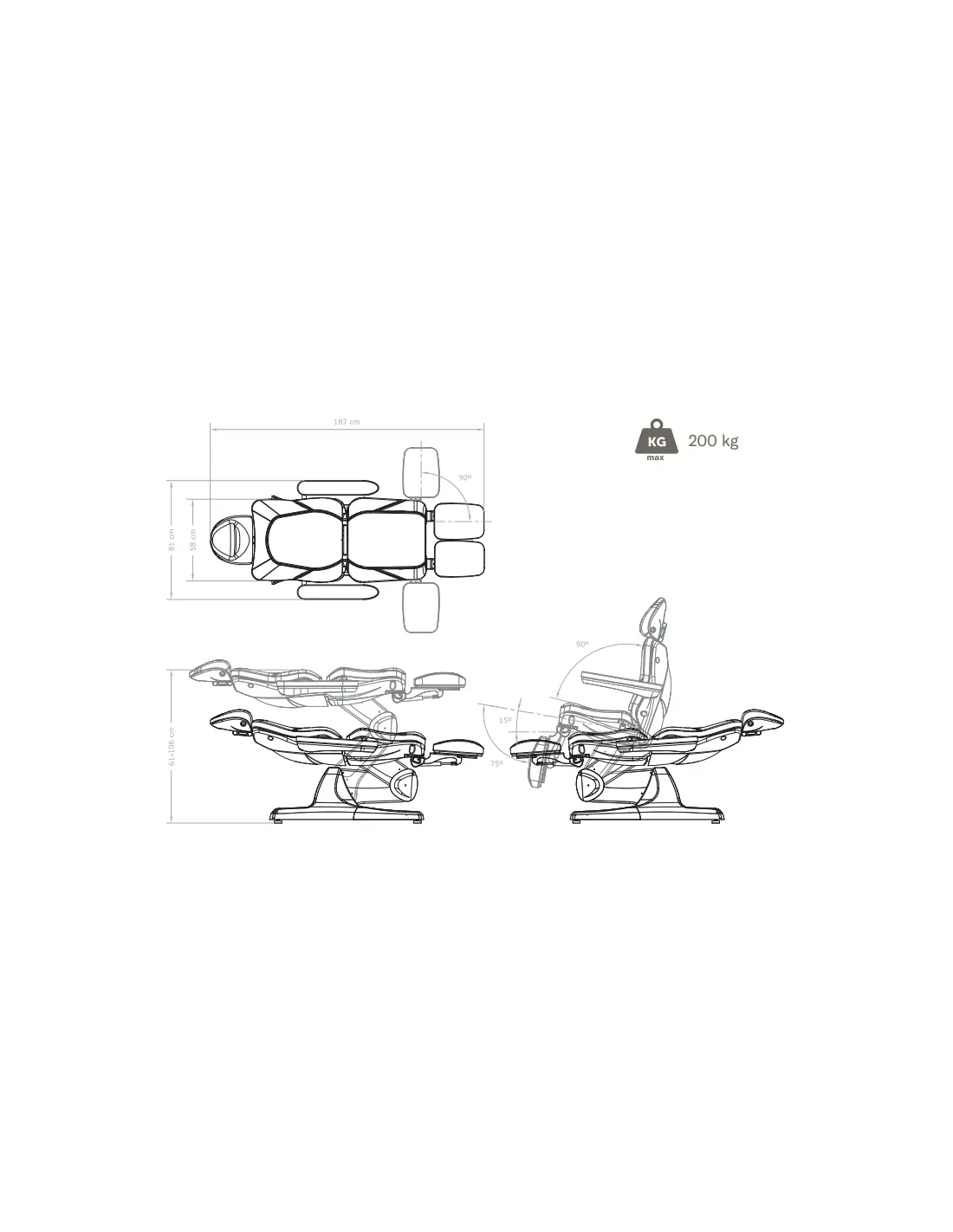 fauteuil de podologie électrique BLANC GRIS FONCÉ 3 Moteurs