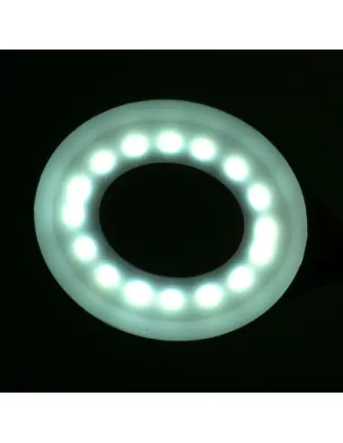 Lampe annulaire LED serpent sur le bureau blanc