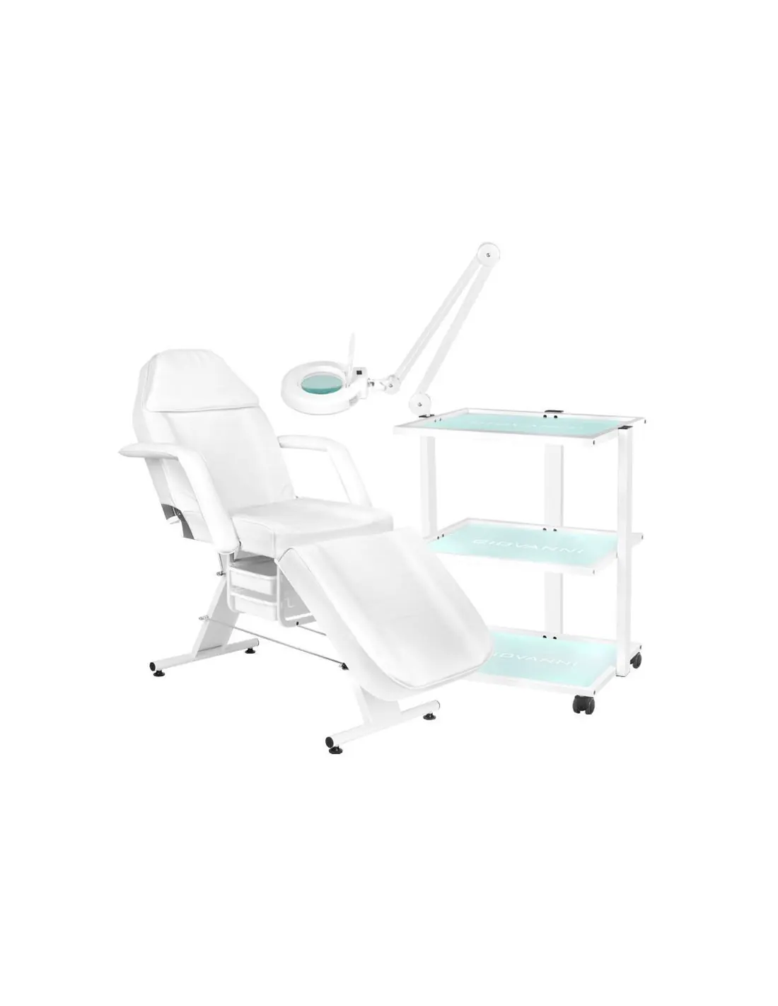 Sillón cosmético 202 Basic + mesa cosmético 1040 + lámpara de aumento LED S5