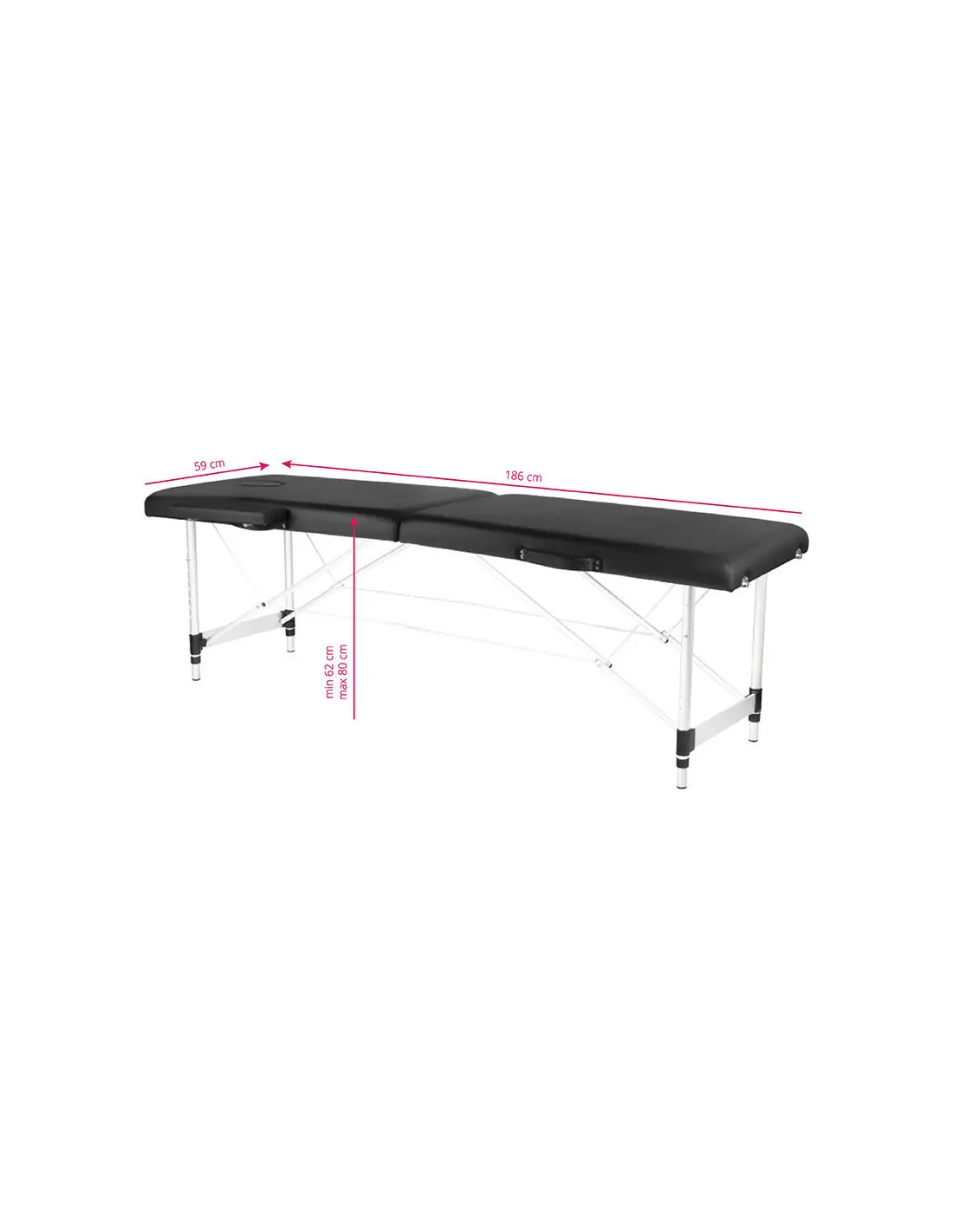 Table de massage pliante aluminium confort Activ Fizjo 2 segments noir 