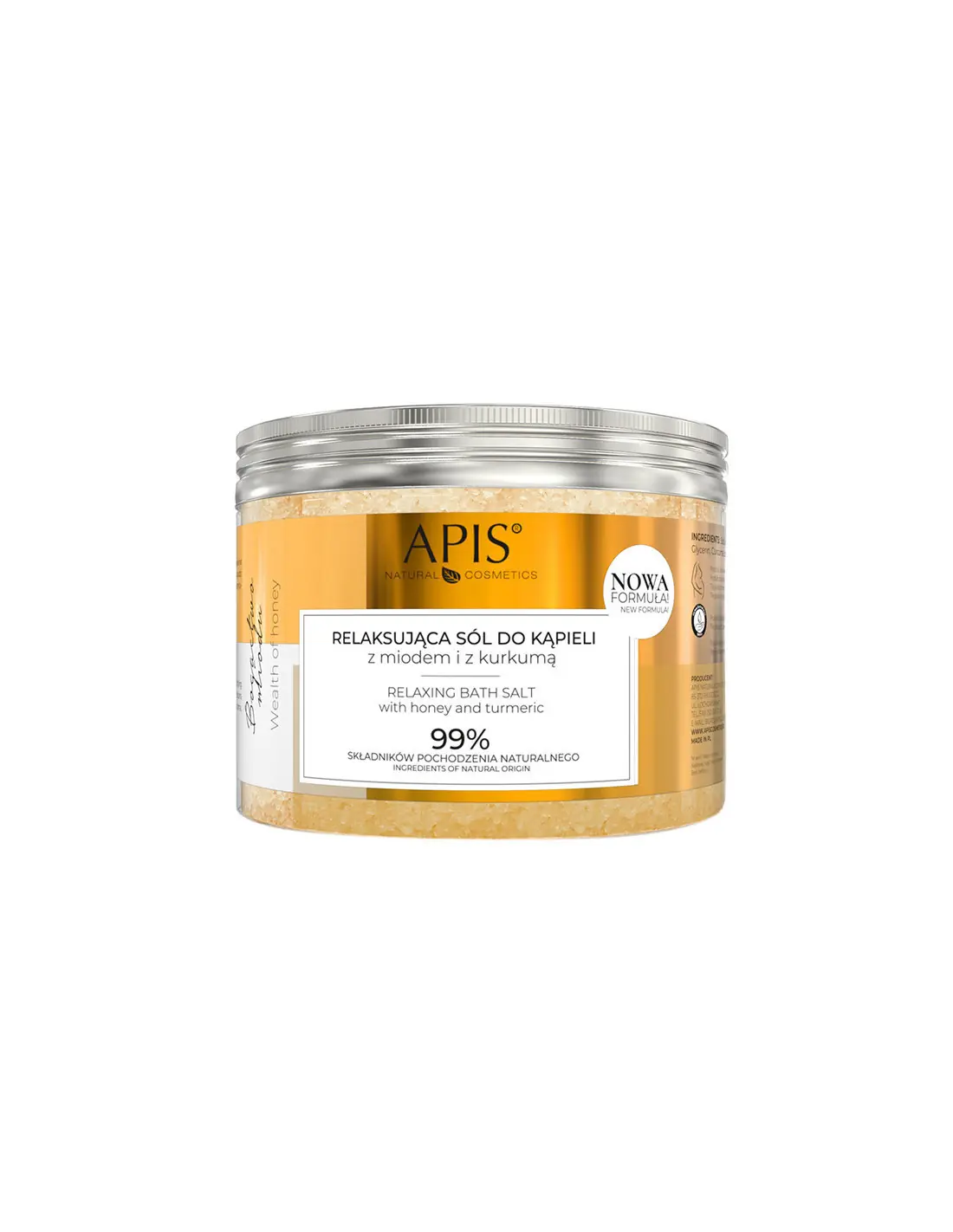 Apis bogactwo miodu, relaksująca sól do kąpieli z miodem i z kurkumą 650 g 