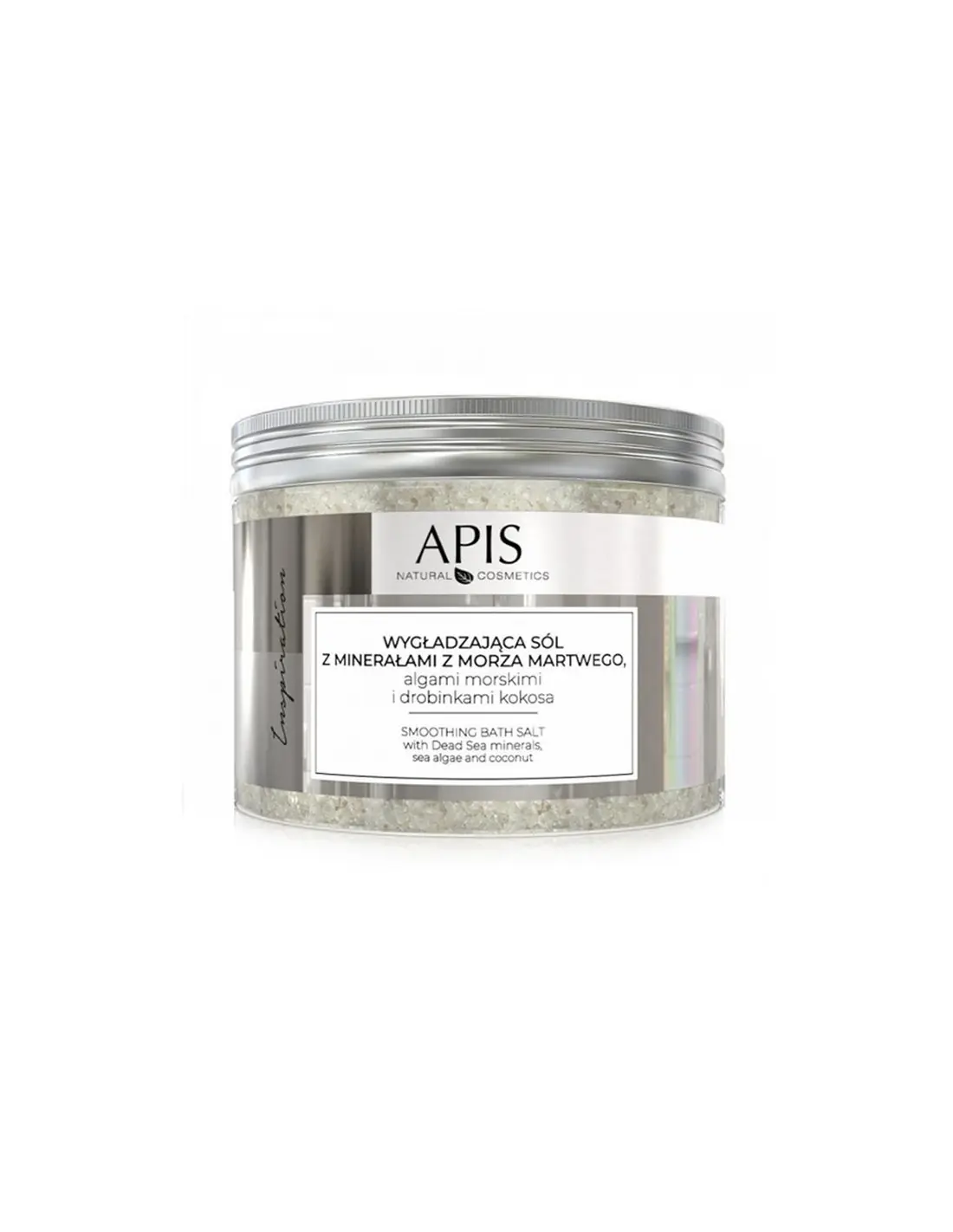 Apis inspiration, wygładzająca sól do kąpieli z minerałami z morza martwego, algami morskimi i drobinkami kokosa, 650 g 
