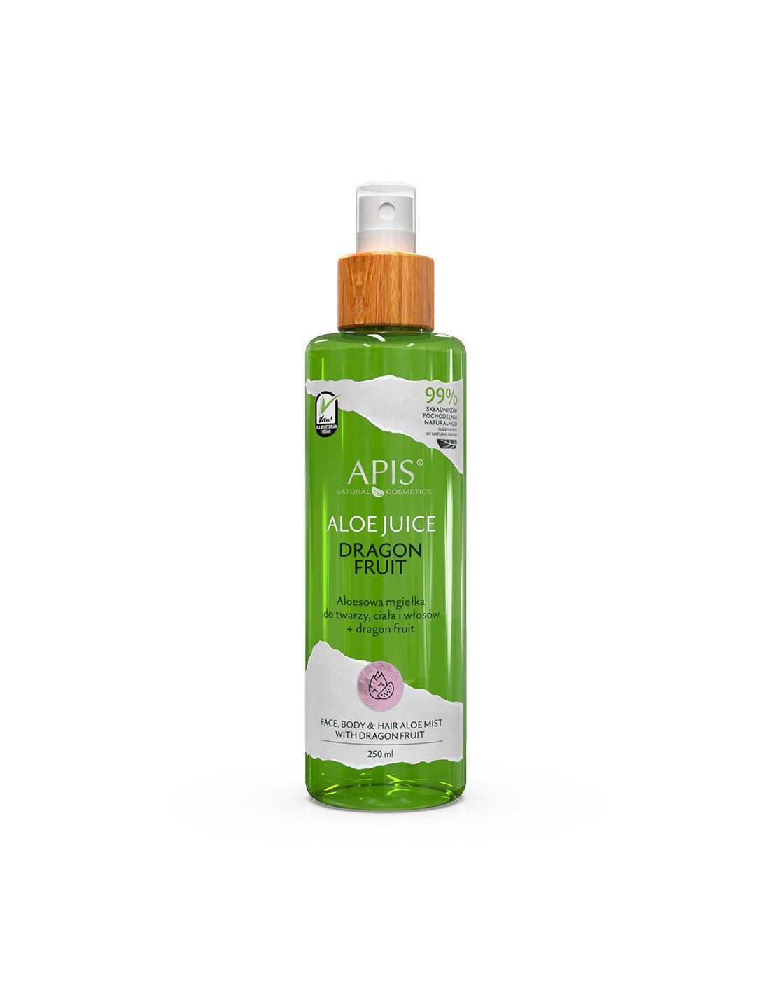 Apis natural aloe vera aloesowa mgiełka do twarzy, ciała i włosów dragon fruit 250 ml 