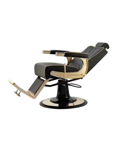 Sillón de barbero Maximus Black Gold: Confort de lujo y estructura de acero.
