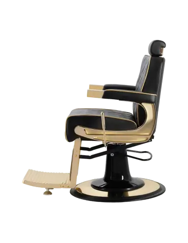 Sillón de barbero Maximus Black Gold: Confort de lujo y estructura de acero.