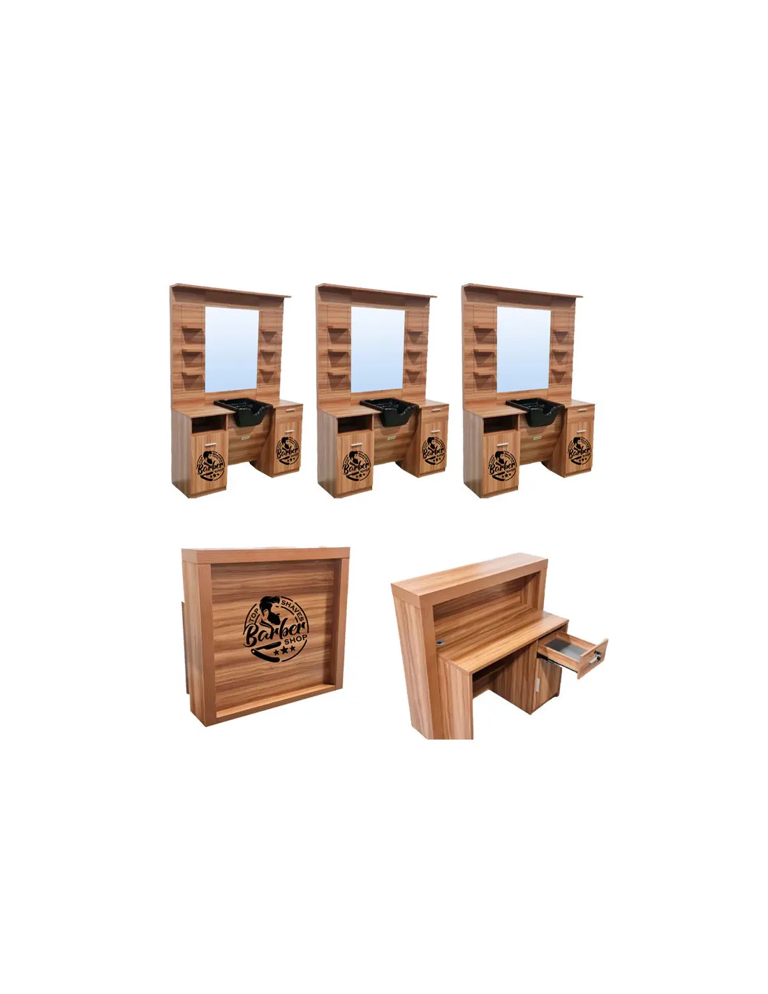Ensemble postes de travail et comptoirs - mobilier barbier 