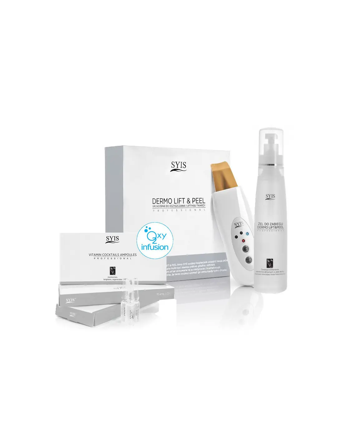 Syis urządz. Dermo Lift&Peel skin scrubber złota szpatuła + kosmetyki Syis 
