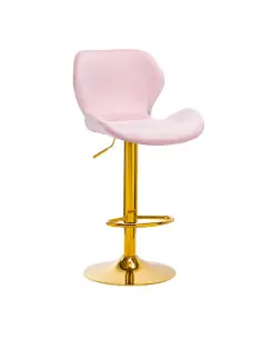 Taburete de bar de terciopelo rosa con base dorada