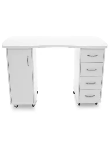 Table manucure blanche avec tiroirs et placard sur roulettes 