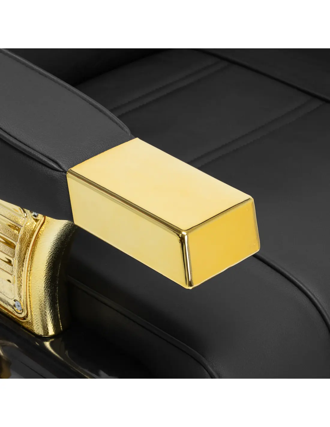 Poltrona da barbiere Majestic Gold nera con bracciolo zoom