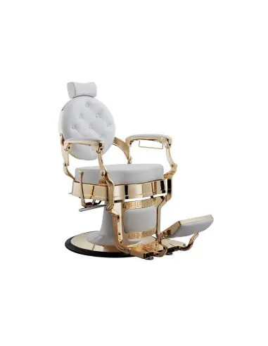 Cadeira de barbeiro Florence White & Gold – Brilho puro e conforto profissional