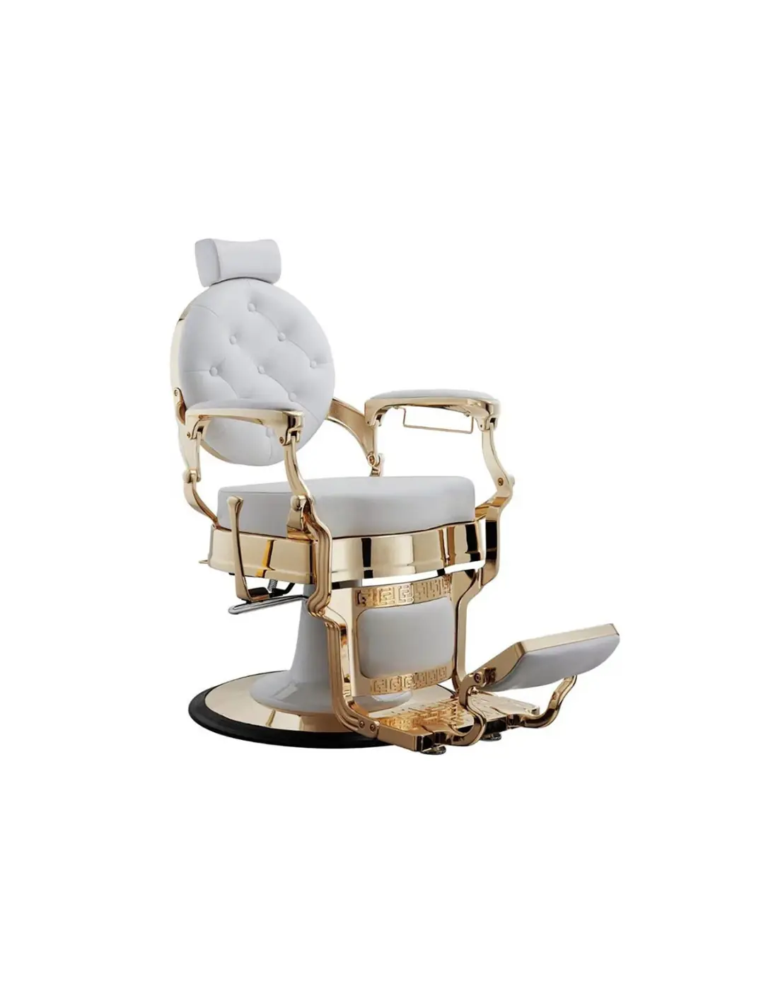 Cadeira de barbeiro Florence White & Gold – Brilho puro e conforto profissional