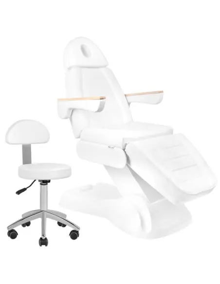 Sillón eléctrico estético Firenze Lux 273B de madera blanca con 3 motores Pro y taburete