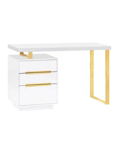Mesa de manicure Jessy White – Design branco e dourado com armazenamento integrado