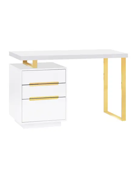 Mesa de manicure Jessy White – Design branco e dourado com armazenamento integrado