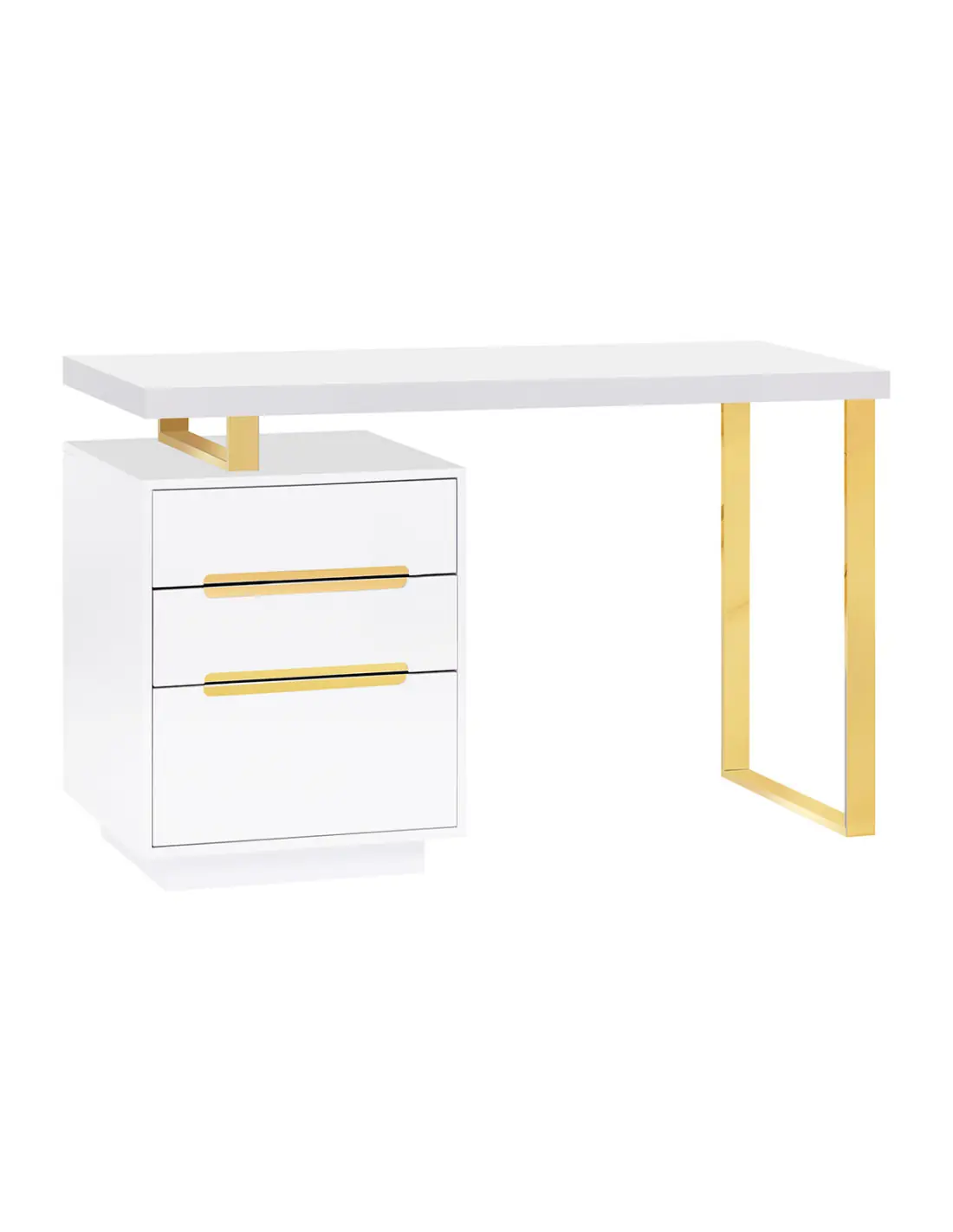 Mesa de manicure Jessy White – Design branco e dourado com armazenamento integrado