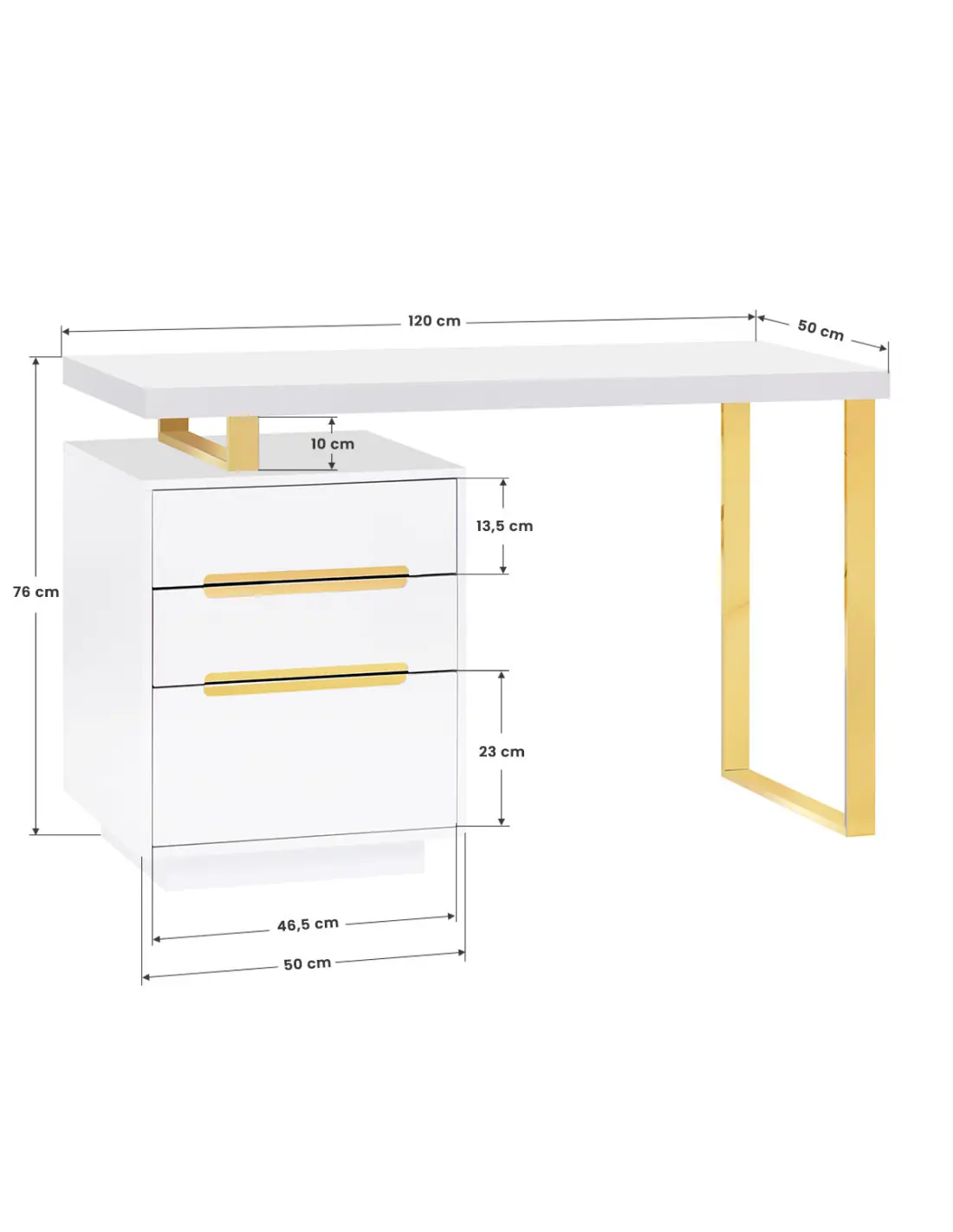 Mesa de manicure Jessy White – Design branco e dourado com armazenamento integrado Dimensões Ver