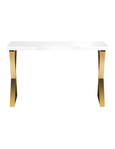 Table de Manucure Épure Dorée Solo Plateau Blanc & Pieds Croisés 