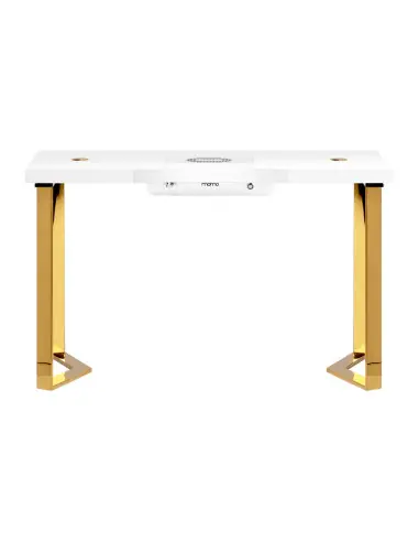 Table de Manucure Élégance Dorée Plateau Blanc & Aspirateur Intégré 48W 