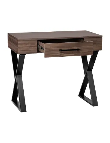 Table manucure Épure Bois Foncé Solo Pieds Croisés noirs 