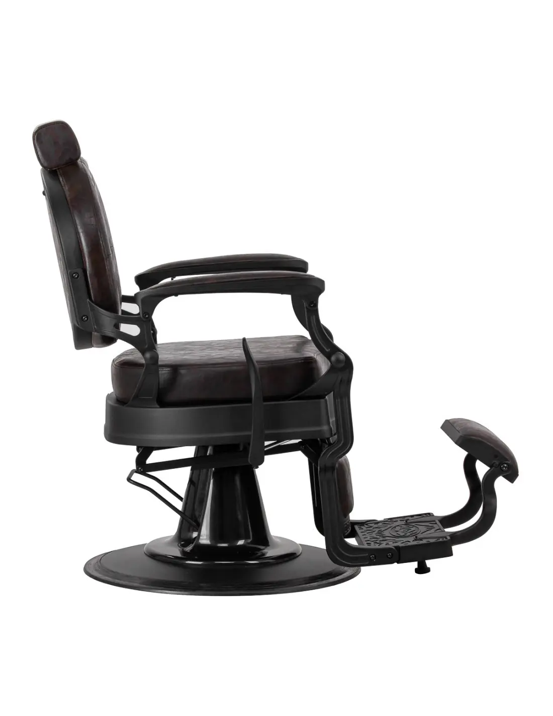 Fotel fryzjerski Cavaleset – ciemnobrązowy, vintage, pro