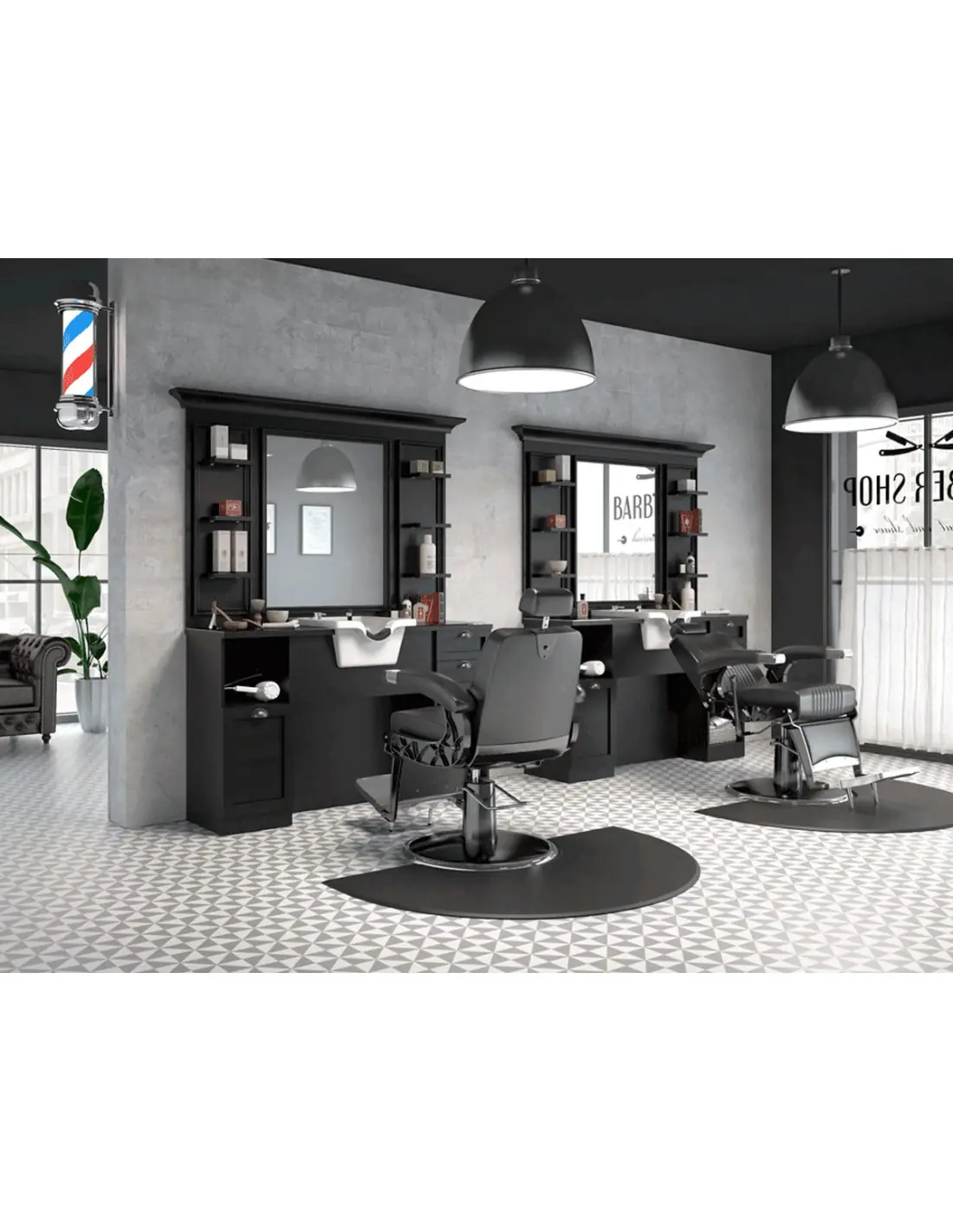 Poste de Coiffage Barbier Cavalese Rétro Noir Ébène 