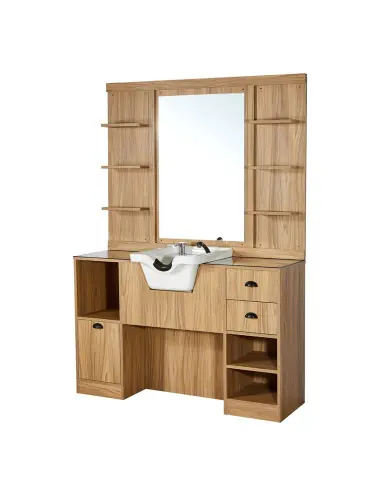 Barber Palazzo 2B Styling Station – Light Oak with Sink & Storage