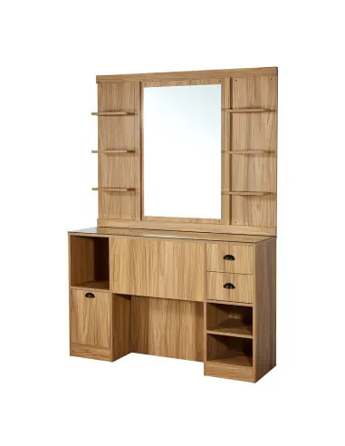 Postazione da barbiere in rovere chiaro – Specchio ed eleganza | GoldBeaute