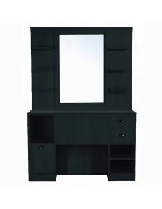 Matte black barber styling station with XL mirror – Vintage design & professional comfort