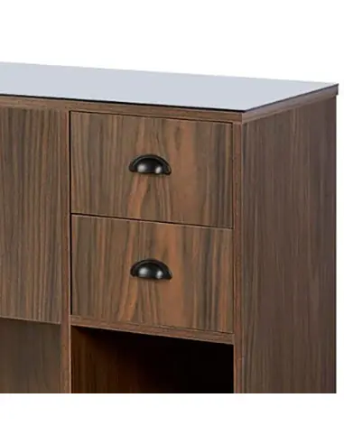 Barbershop 8B LED Dark Walnut Styling Station – Mirror & Professional Storage