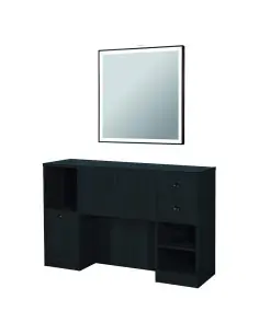 Estação de barbearia LED 8B, preto fosco – armazenamento inteligente e espelho iluminado