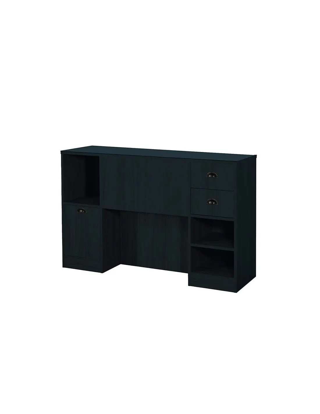 Station coiffage barbershop 8B LED Noir Mat – miroir rond & rangements